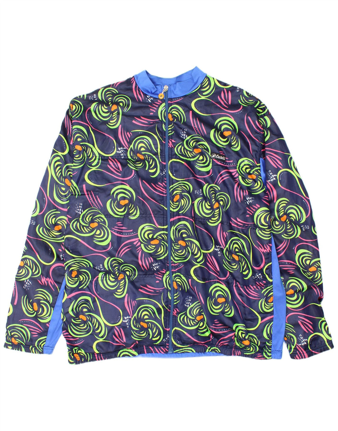 Castelli Mens Chándal Top Chaqueta Grande Azul Marino Floral Nylon