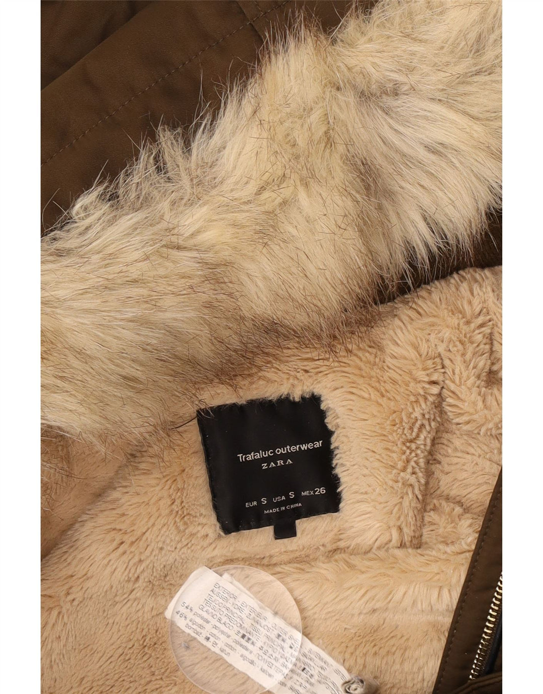 Zara Mujer Trafaluc Chaqueta Parka Sherpa Extragrande UK 10 Small Marrón