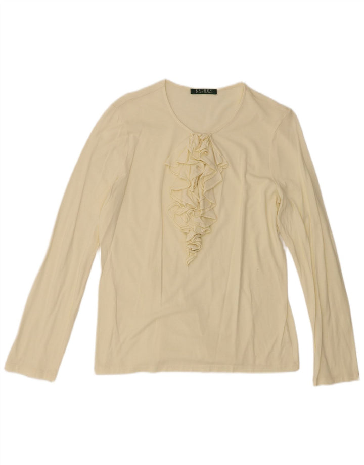 Ralph Lauren - Top con volantes para mujer, manga larga, Reino Unido 12, color amarillo medio