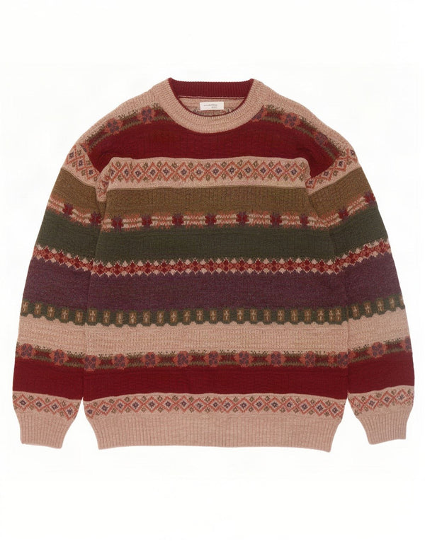Vintage hombres cuello redondo jersey suéter IT 50 medio multicolor Fair Isle