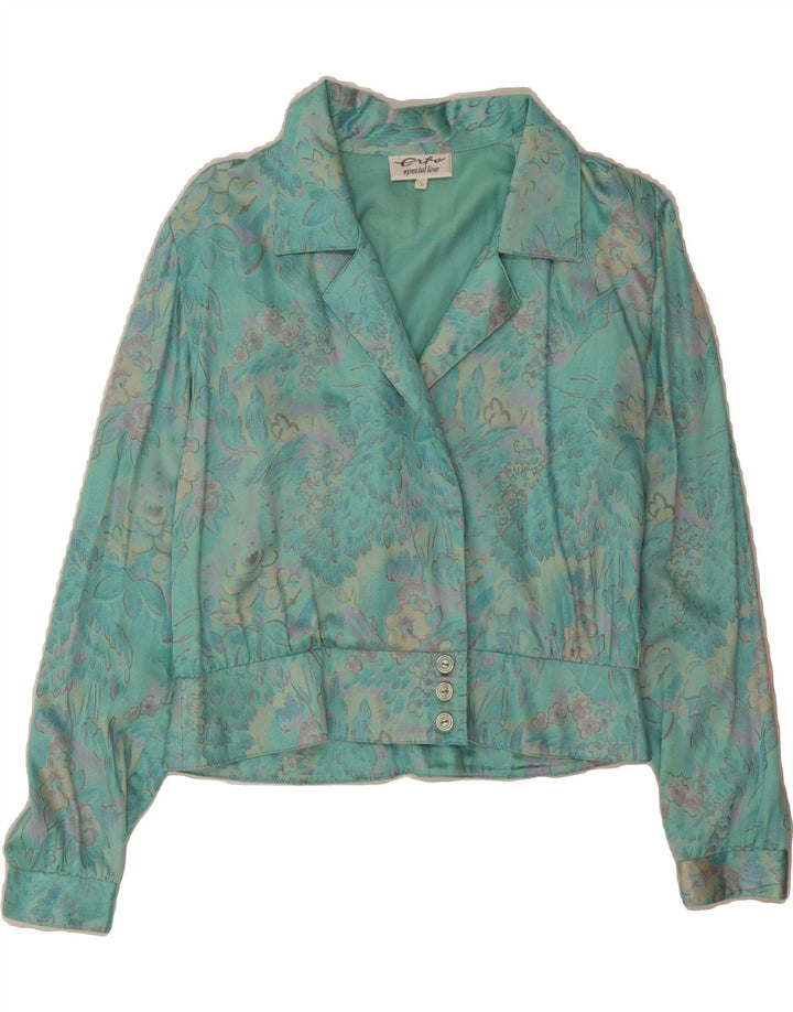 VINTAGE Womens Crop Shirt Blouse EU 38 Medium Turquoise Floral Vintage Vintage and Second-Hand Vintage from Messina Hembry 