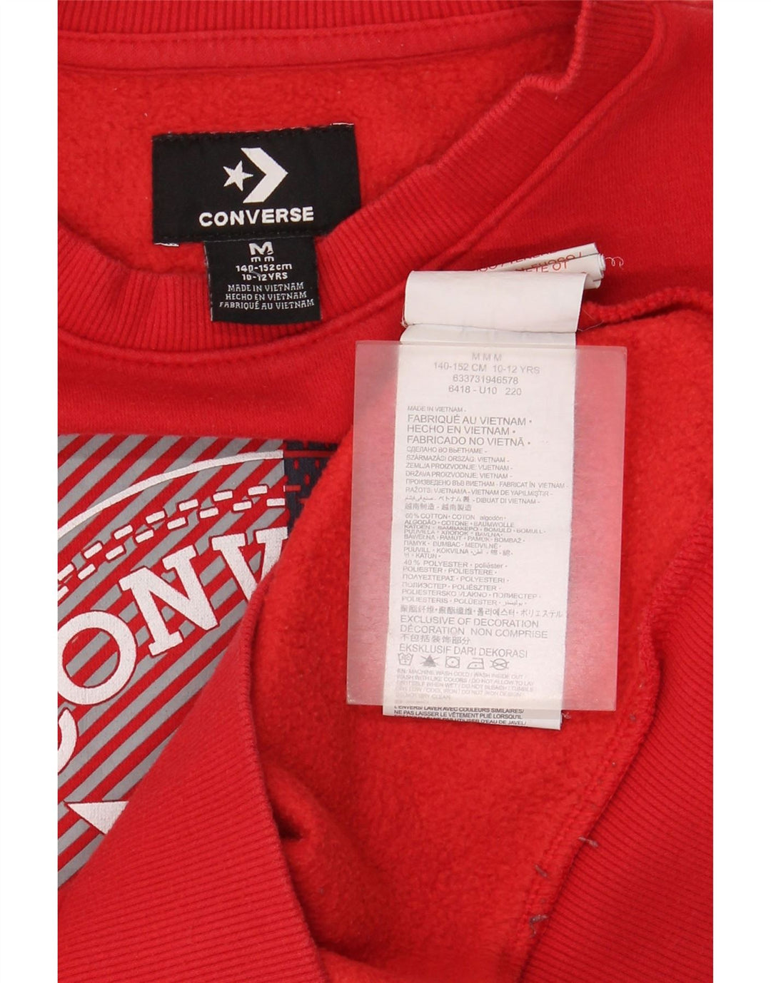 Converse Boys Graphic Sudadera Jumper 10-11 años Mediano Rojo Algodón
