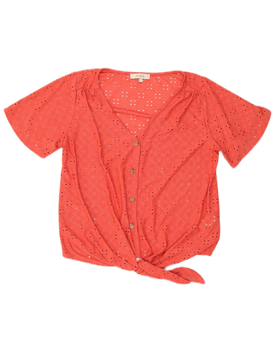 Oasis Blusa de manga corta con lazo frontal para mujer UK 44 Poliéster rojo mediano