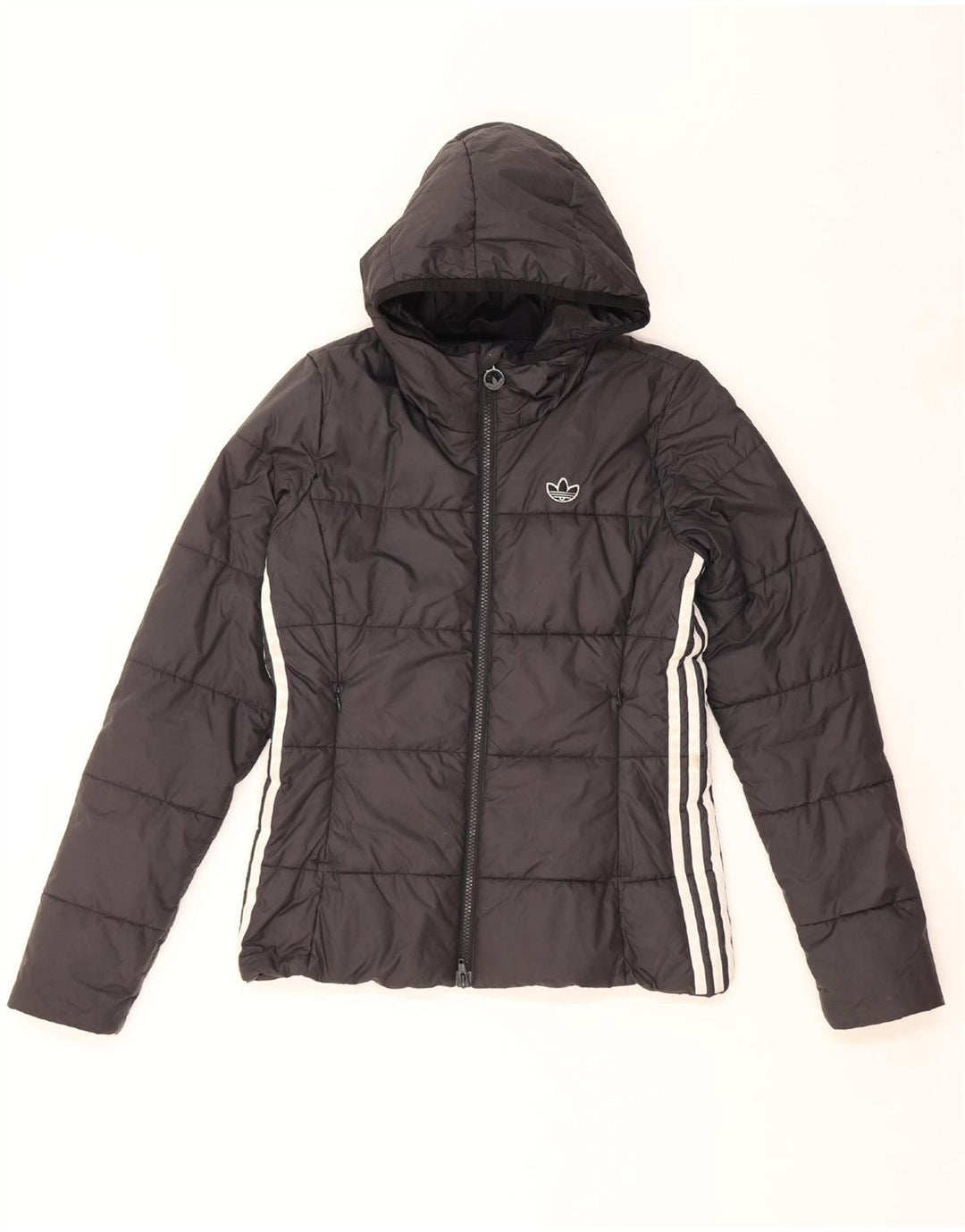 ADIDAS Chaqueta acolchada con capucha para mujer UK 8 Small Poliéster negro