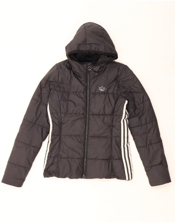 ADIDAS Chaqueta acolchada con capucha para mujer UK 8 Small Poliéster negro