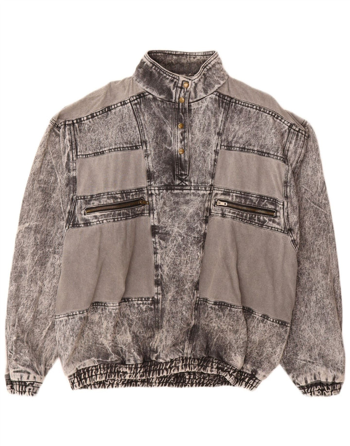 VINTAGE Mujer Jersey Chaqueta Denim Reino Unido 20 2XL Algodón Gris