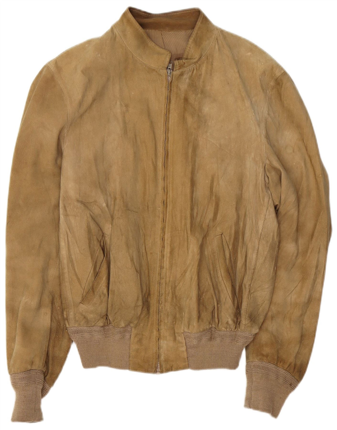 VINTAGE Chaqueta bomber de ante para hombre Reino Unido 38 Cuero beige medio