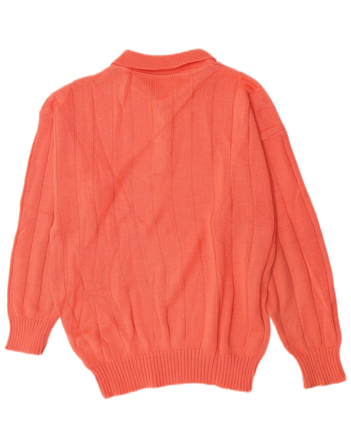 Vintage hombres polo cuello jersey suéter pequeño naranja Argyle/Diamante
