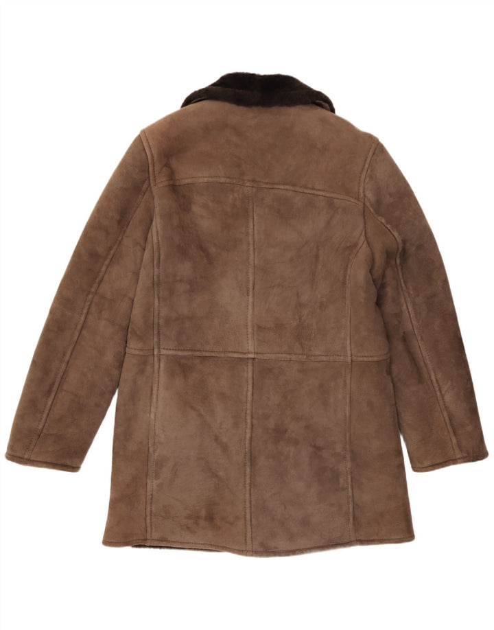 Abrigo de botonadura doble de piel de oveja para hombre Scout UK 38 Piel de oveja marrón medio