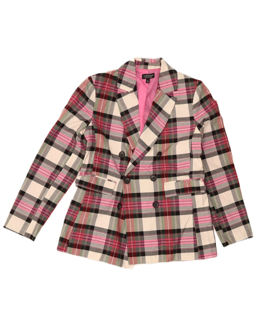 TOPSHOP Chaqueta tipo blazer con doble botonadura para mujer UK 10 Small Pink Check