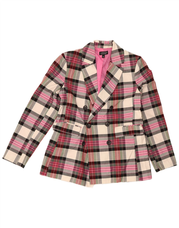 TOPSHOP Chaqueta tipo blazer con doble botonadura para mujer UK 10 Small Pink Check
