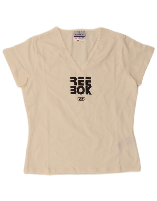 Reebok Camiseta gráfica para mujer Top UK 14 Large Off White Cotton