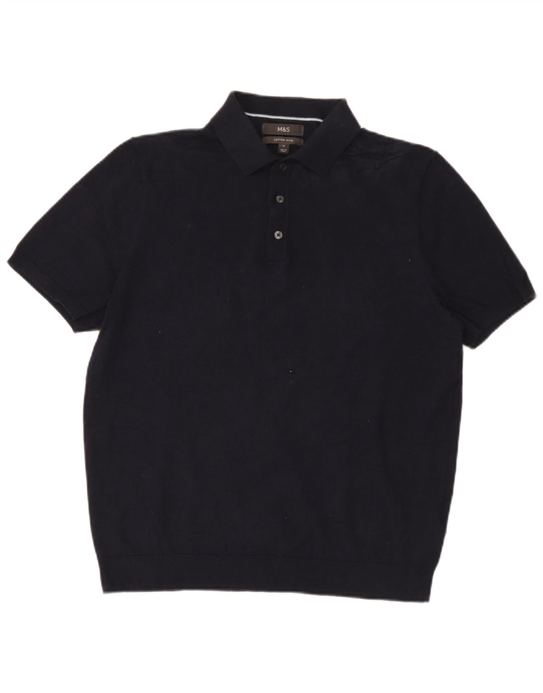 Marks & Spencer Suéter tipo jersey de manga corta con cuello tipo polo para hombre Azul marino mediano