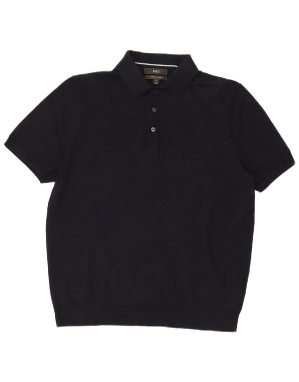 Marks & Spencer Suéter tipo jersey de manga corta con cuello tipo polo para hombre Azul marino mediano