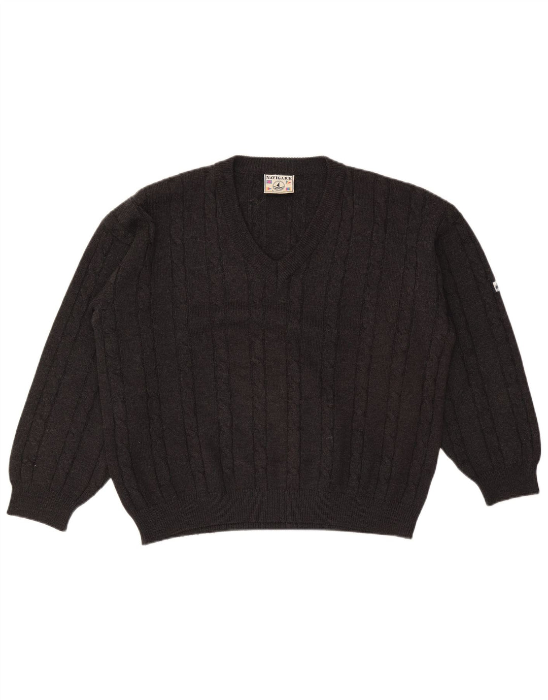 Navigare Jersey con Cuello en V para Hombre de Lana Gris Grande