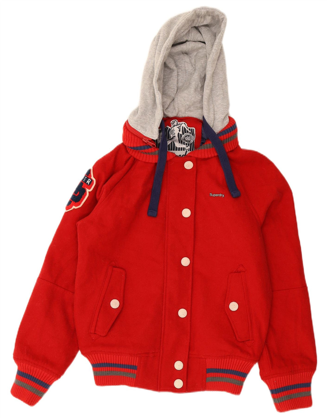 Superdry Chaqueta Universitaria Con Capucha Y Estampado Para Mujer, Talla Grande, Color Rojo