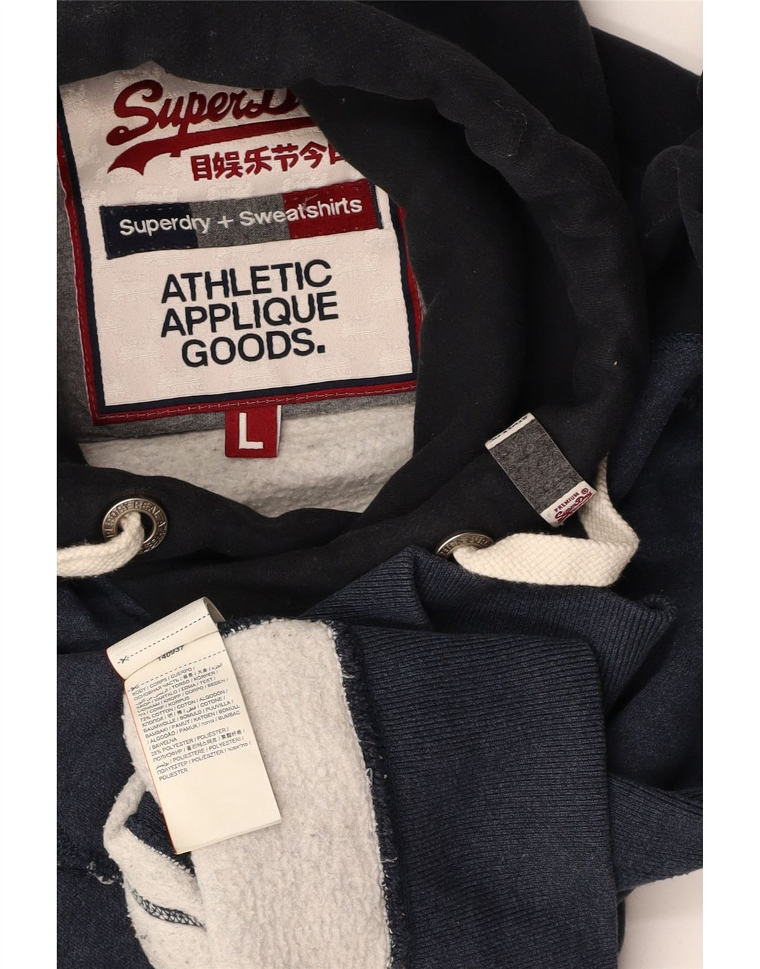 SUPERDRY Hombre Sudadera con capucha gráfica de algodón color block grande en azul marino