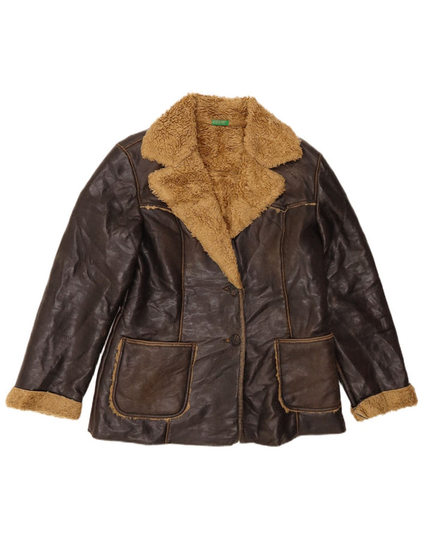 Chaqueta Sherpa de piel sintética Benetton para mujer IT 46 Large Marrón Poliacrílico