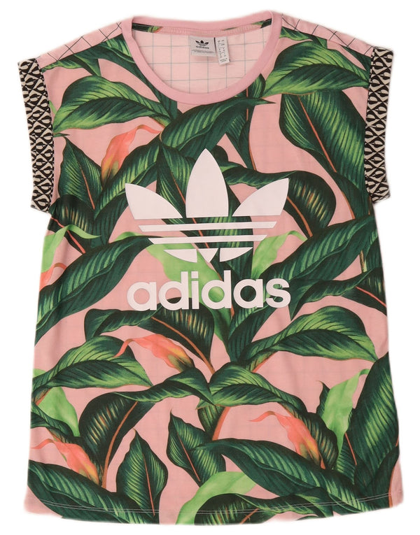 Adidas Camiseta gráfica para mujer Top UK 8 Small Pink Floral Poliéster