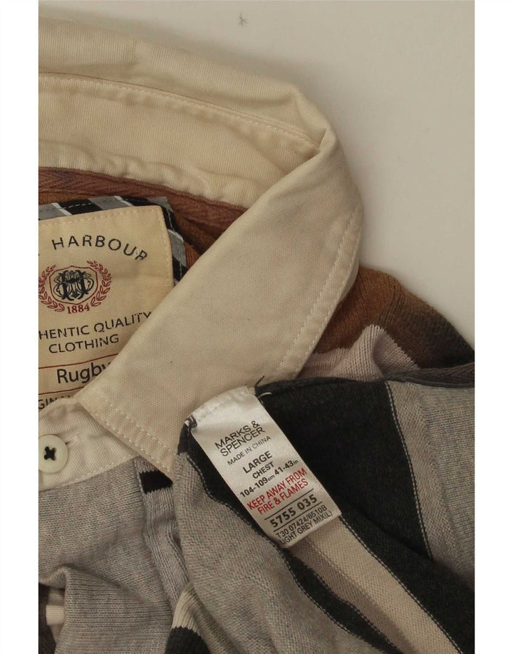 Marks & Spencer Polo de rugby azul Harbour para hombre, talla grande, gris a rayas