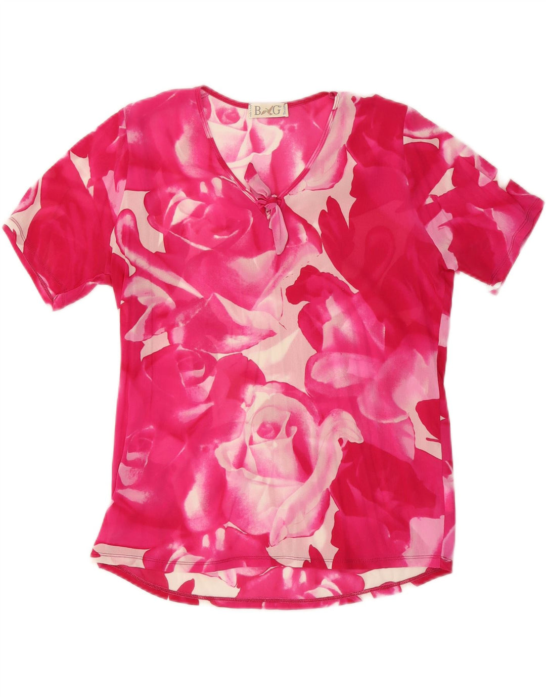 VINTAGE Blusa de Mujer Top UK 18 XL Seda Floral Rosa