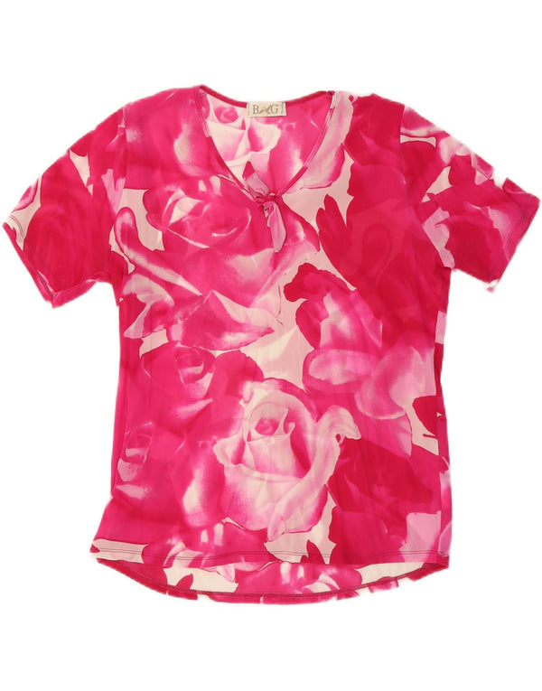 VINTAGE Blusa de Mujer Top UK 18 XL Seda Floral Rosa