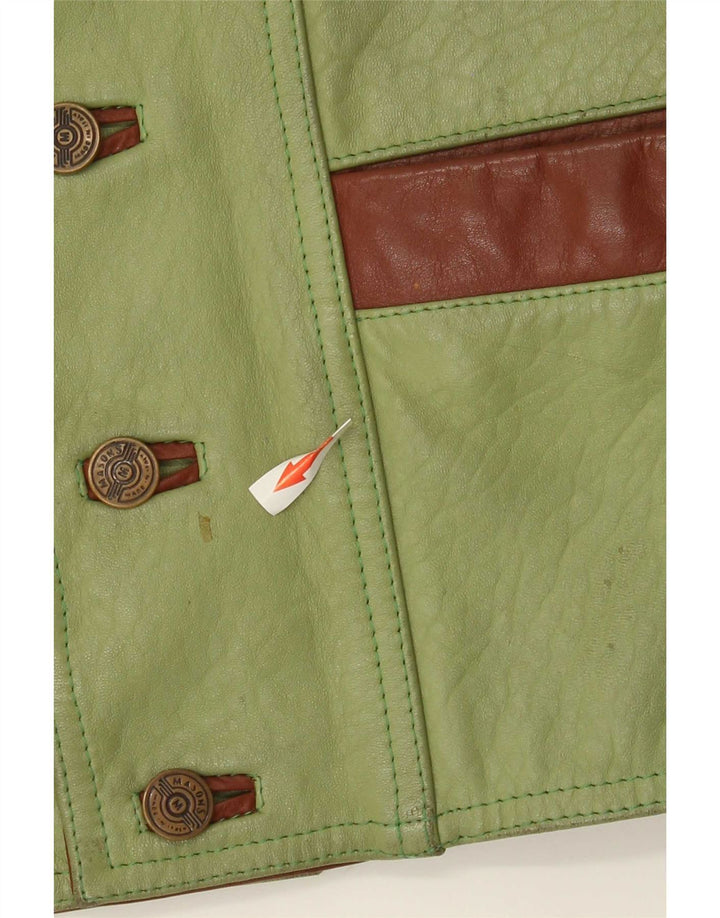 Chaleco de cuero vintage para hombre Bloque de color verde grande