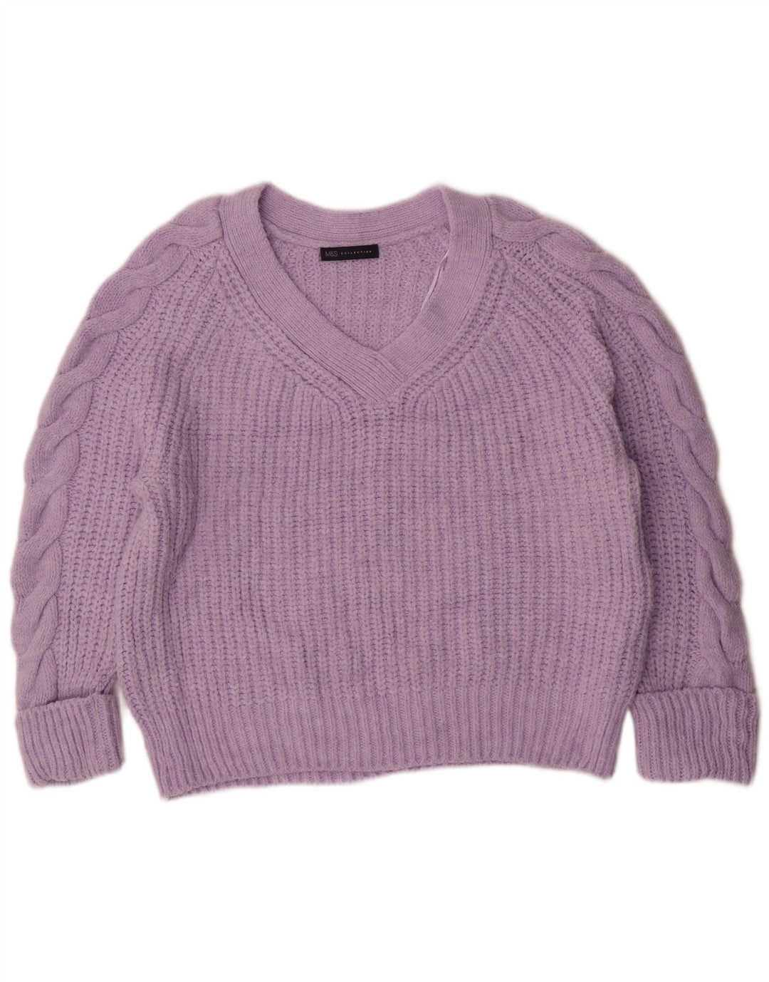 Marks & Spencer Suéter tipo jersey de gran tamaño con cuello en V para mujer UK 44 Medio Púrpura