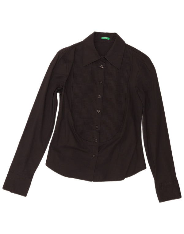 Benetton Camisa De Esmoquin Mujer UK 40 Small Algodón Negro