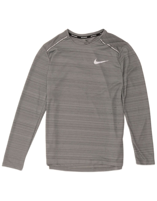 Nike Camiseta Dri Fit para mujer de manga larga UK 40 Poliéster a rayas gris medio