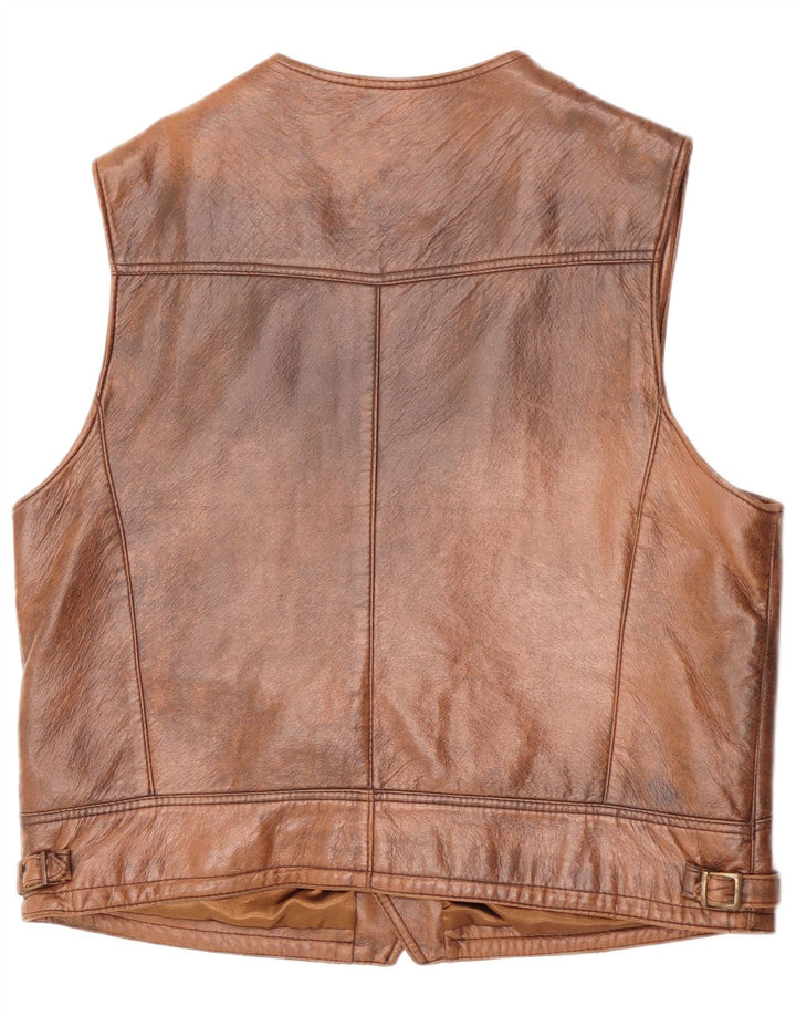 Chaleco de cuero vintage para hombre XL Marrón