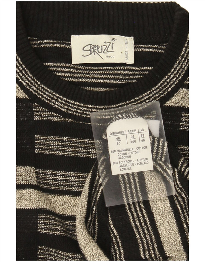 Vintage hombres cuello redondo jersey suéter Reino Unido 38/40 medio negro geométrico