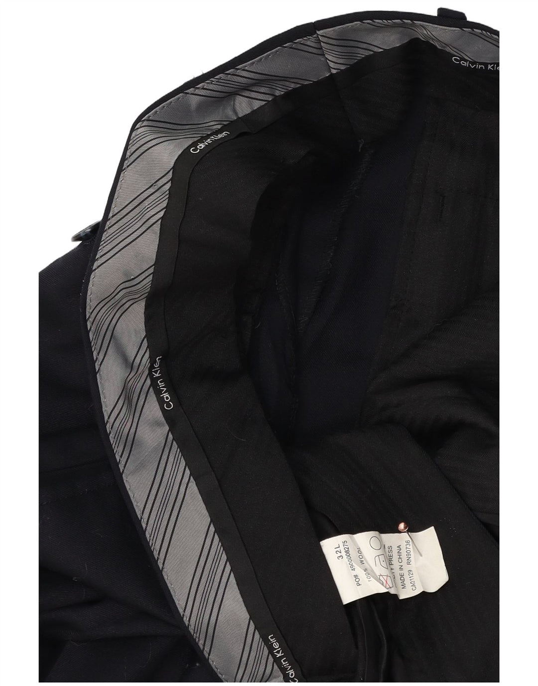 CALVIN KLEIN Pantalón de traje con pinzas para hombre W32 L33 Lana azul marino