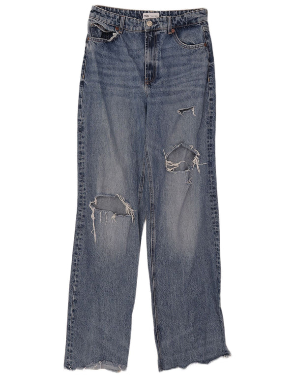Zara Jeans de pierna ancha desgastados para mujer EU 40 Medium W30 L33 Algodón azul