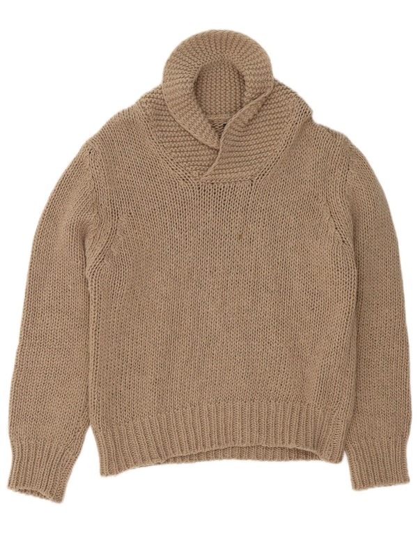 Vintage hombres chal cuello jumper suéter pequeño beige