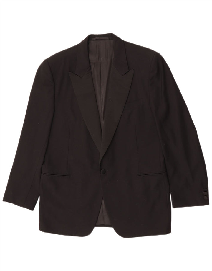 Vintage hombres 1 botón Blazer chaqueta IT 50 grande lana negra