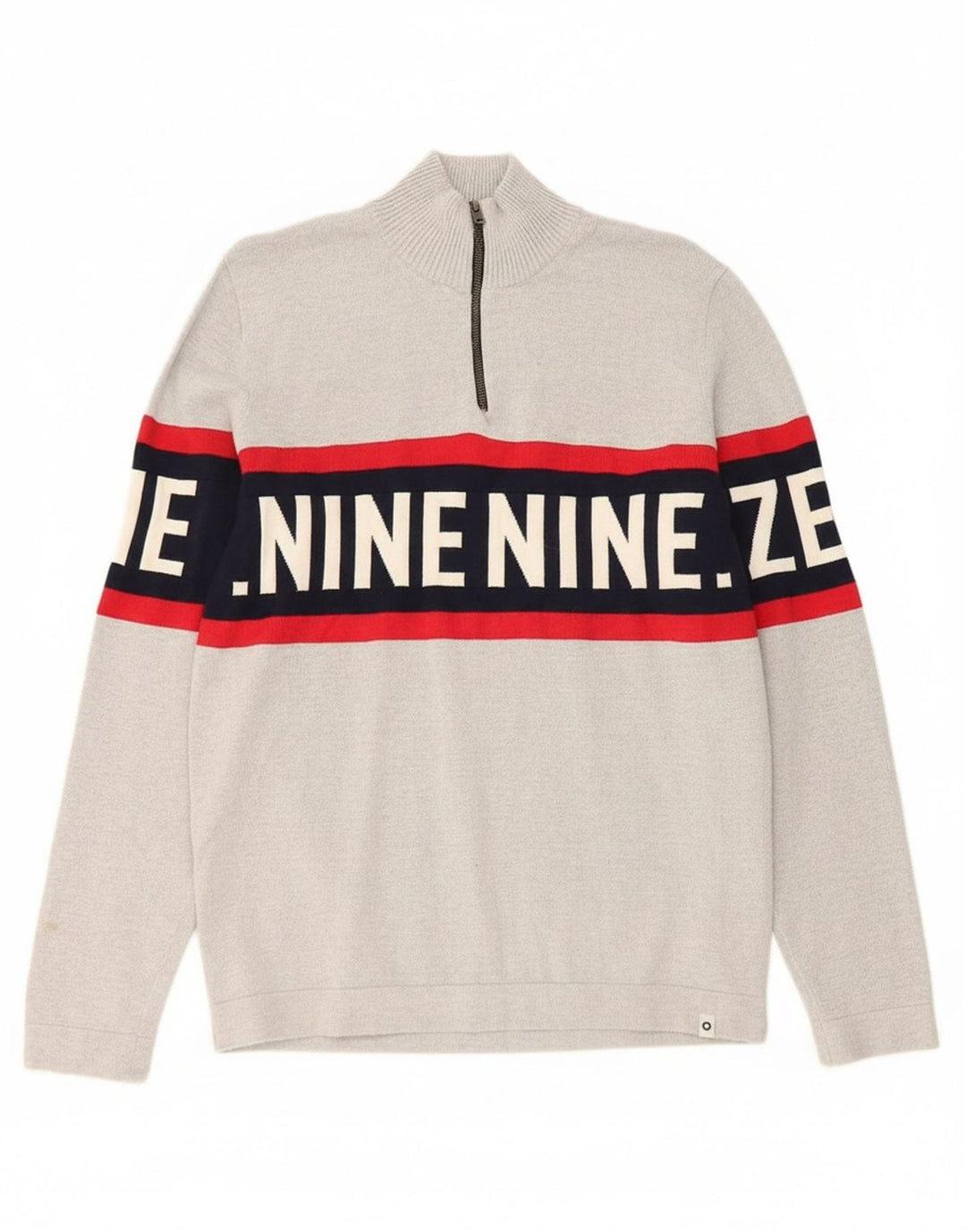 JACK & JONES Mens Graphic Zip Neck Jumper Sweater Large Grey Colourblock