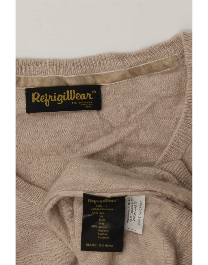 Refrigiwear - Jersey con cuello en V para hombre, talla grande, seda beige