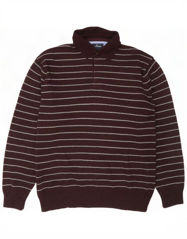 Marks & Spencer Jersey tipo polo para hombre de lana a rayas color burdeos grande