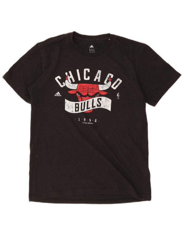 ADIDAS Mens Chicago Bulls Graphic Camiseta Top Pequeño Algodón Negro