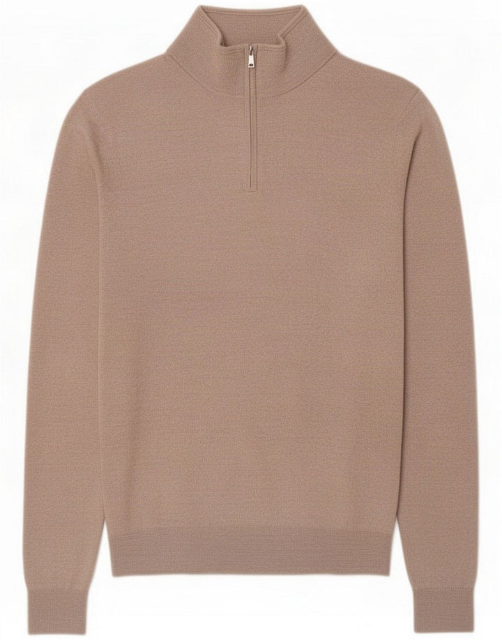 Suéter Reiss para hombre con cuello y cremallera de lana beige medio