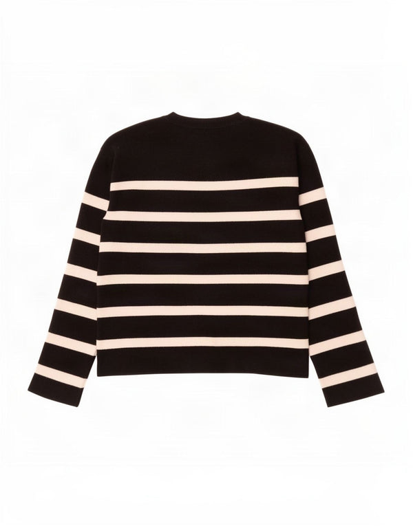 Marks & Spencer Suéter de cuello redondo para mujer UK 10 Small Black Stripes