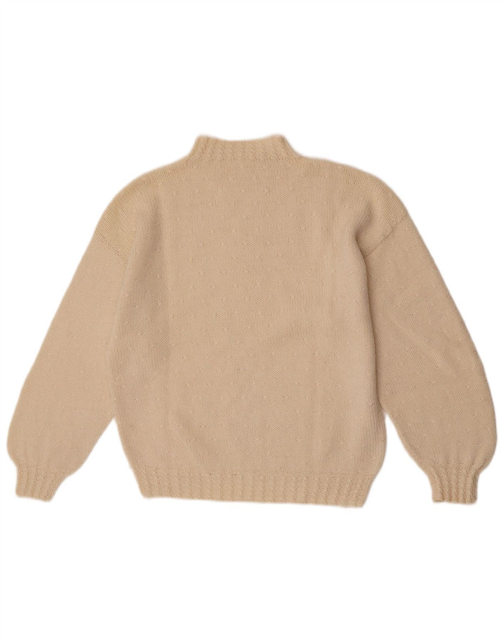 Vintage mujer cuello tortuga jersey suéter Reino Unido 14 medio blanco apagado