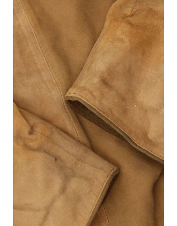 Vintage mujer Trachten chaqueta de ante EU 36 pequeño cuero beige