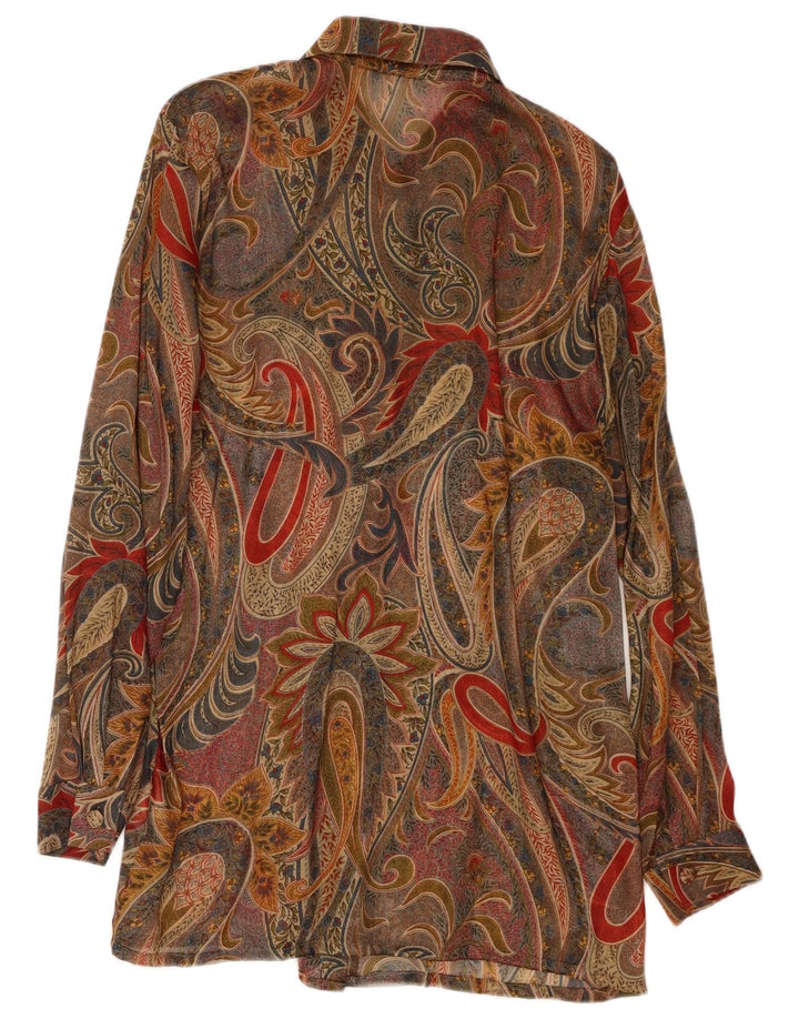VINTAGE Mujer Camisa Larga Blusa EU 40 Medio Beige Paisley Viscosa