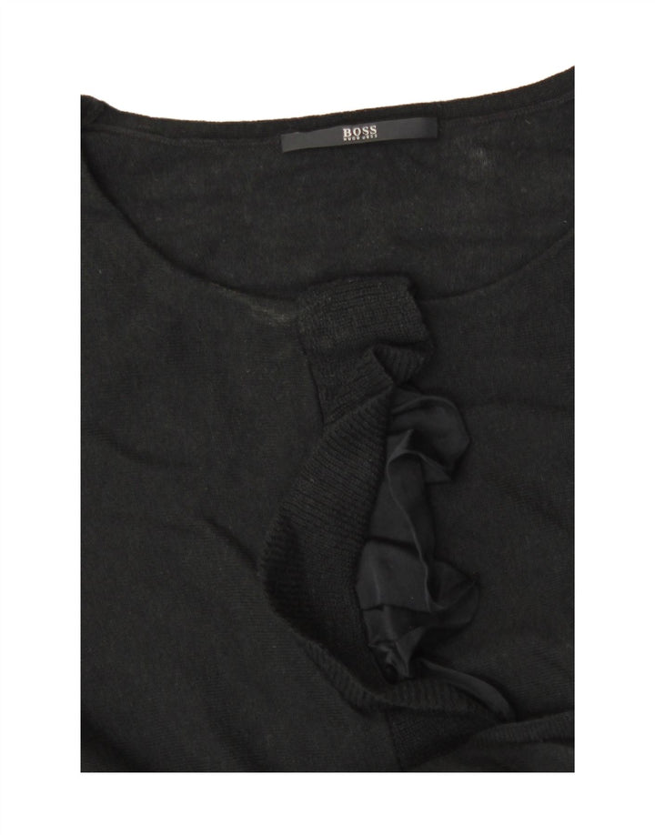 Hugo Boss Suéter tipo jersey con cuello redondo y volantes en la parte delantera para mujer UK 8 Small Negro