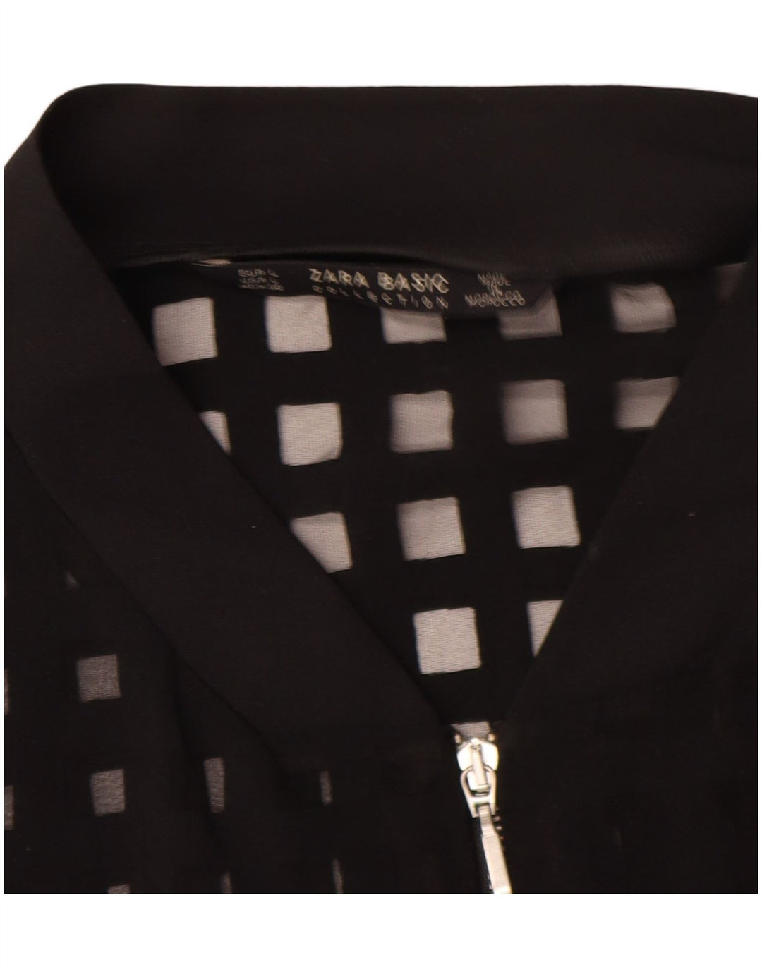 Zara Chaqueta Bomber Transparente para Mujer UK 46 Viscosa Geométrica Negra Grande