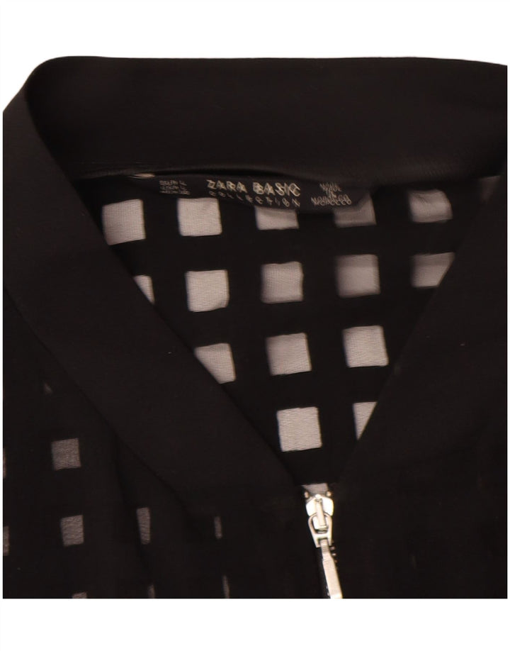 Zara Chaqueta Bomber Transparente para Mujer UK 46 Viscosa Geométrica Negra Grande