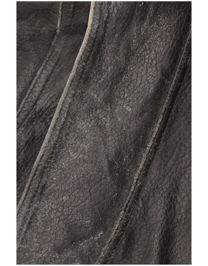 Clout Chaqueta motera de cuero para hombre UK 42 XL Cuero negro