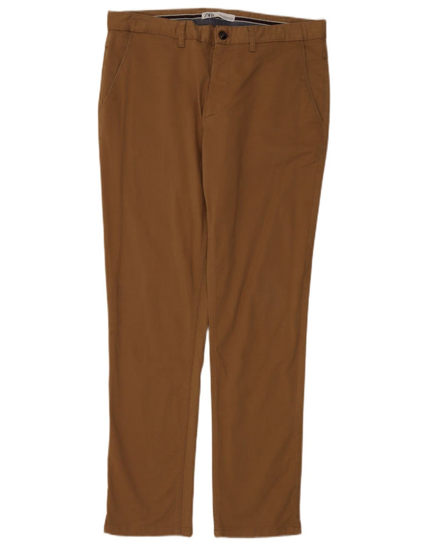 Zara Mens Slim Chino Pantalones EU 44 Large W34 L31 Algodón Marrón